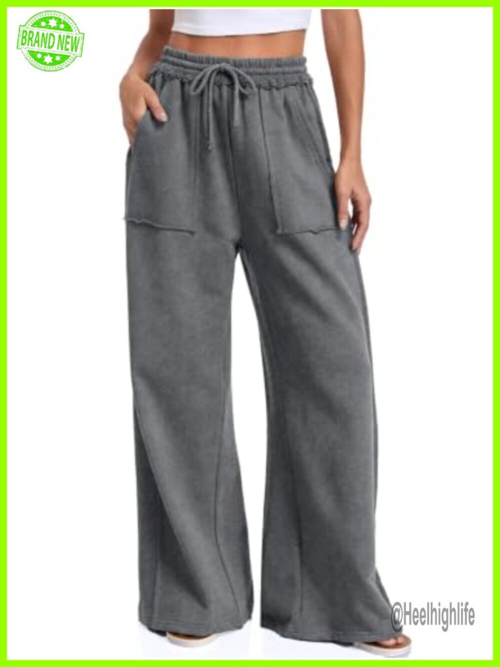Wide Leg Sweatpants Color Block Drawstring Palazzo Pants Pockets Loungewear
